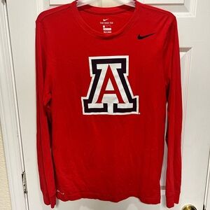 Nike red size large long sleeve University Of Arizona dry fit T-shirt
